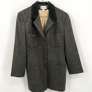 Vintage‎ Augustus Herringbone Tweed Blazer Velvet Collar Dark Academia Size 12